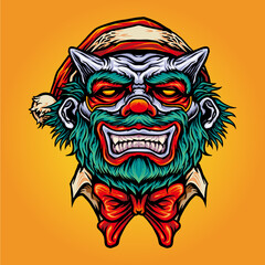 Scary Clown Christmast Hat Mascot Halloween Vector illustrations for your work Logo, mascot merchandise t-shirt, stickers and Label designs, poster, greeting cards advertising business company or bran