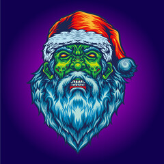 Scary Santa Claus Evil Zombie Christmas Hat Vector illustrations for your work Logo, mascot merchandise t-shirt, stickers and Label designs, poster, greeting cards advertising business company or bran