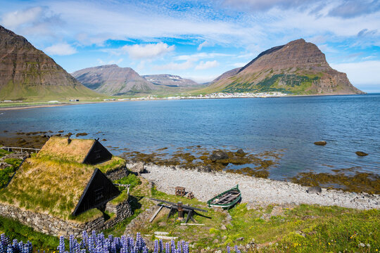View from the fishing cottages of Osvor across Bolungarvik bay