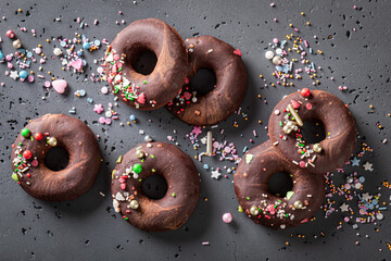 Sweet brownie donuts made of brownie cake and chocolate.
