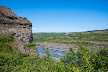 The ‘echo rocks’ or Hljodaklettar in Jokulsargljufur canyon in Vatnajokull national park in iceland