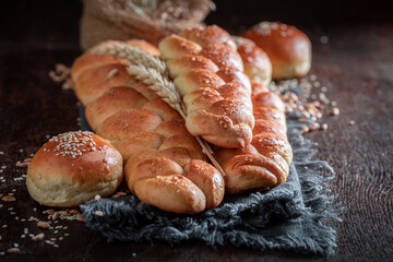 Healthy buns and challahs with grain and ears.
