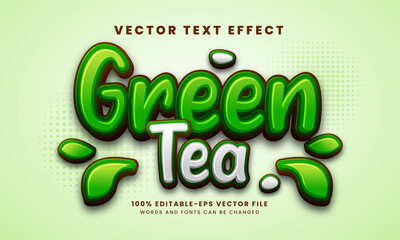 Green tea 3D text effect. Editable text style, suitable for food product needs.
