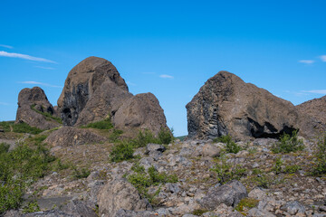 The ‘echo rocks’ or Hljodaklettar in Jokulsargljufur canyon in Vatnajokull national park in iceland