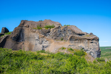 Fototapeta na wymiar The ‘echo rocks’ or Hljodaklettar in Jokulsargljufur canyon in Vatnajokull national park in iceland