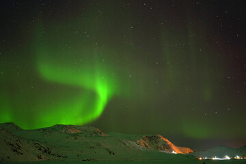 Huge shinning northern lights in north Norway close to north cape, aurora
