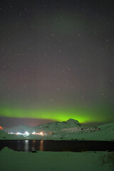 Huge shinning northern lights in north Norway close to north cape
