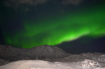 Huge shinning northern lights in north Norway close to north cape