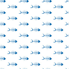 Fish skeleton seamless pattern vector illustration. Ocean or sea background. Fish skeleton bones isolated. Marine summer design.