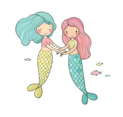  ute little mermaids. cartoon girls with fish tails. Marine theme. - 472912003