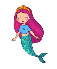 Cute cartoon little mermaids. Siren. Sea theme. vector illustration. Beautiful cartoon girl with a fish tail
