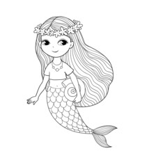 Cute cartoon little mermaids. Siren. Sea theme. vector illustration. Beautiful cartoon girl with a fish tail