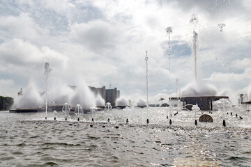 Featured fountain with lots of water in various spray styles