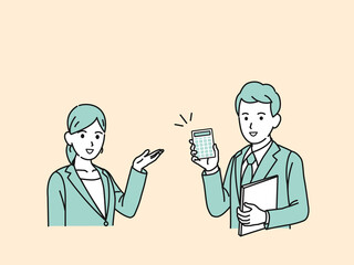 電卓を持つ　税理士　スーツ姿の男女　税金　計算　調べる　計算機