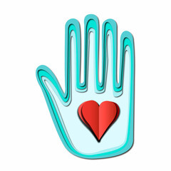 CPR blood donation illustration. heart blood bag with hand. vector design icon save life