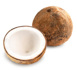 Coconut isolated on white background, Fresh Coconut on White Background With clipping path,.