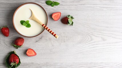 Healthy Eating Yoghurt and Strawberry. COncept for Healthy Diet wiht Copy Space for Text