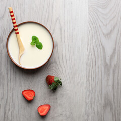 Fototapeta premium Yogurt with Spoons, Healthy Breakfast with Fresh Greek Yoghurt