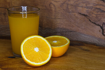 Glass Of Orange Juice With Sliced Valencia Orange (Citrus x sinensis)