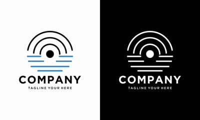 Waves lines symbol isolated vector, sea or ocean water, sound signal, abstract design element. on a black and white background.