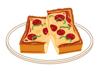 半分にカットしたサラミとピーマンのピザトースト