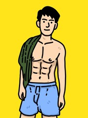 Fototapeta premium cute man cartoon on yellow background