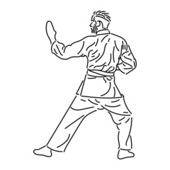 black line art Young man practicing karate in style