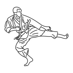 black line art Young man practicing karate in style