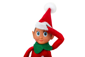 Isolated Christmas Elf toy on a white background with copy space. Christmas spirit, Christmas...