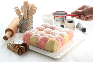 Fresh Baked Japanese Soft and Fluffy Bun Bread, Popular as Hokaido Milk Bread  with Pastel Colours