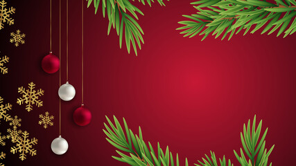 christmas background with christmas tree branches and balls