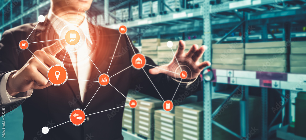 Poster smart warehouse management system with innovative internet of things technology to identify package 