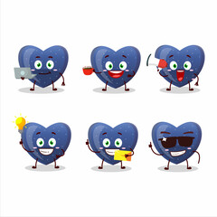 Blue love gummy candy cartoon character with various types of business emoticons