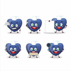Cartoon character of blue love gummy candy with various chef emoticons