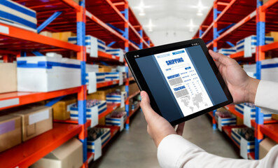 Warehouse management innovative software in computer for real time monitoring of goods package...