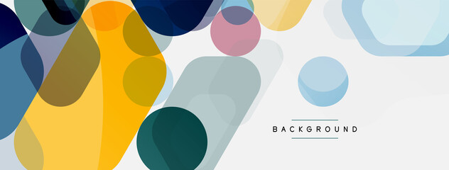 Color bubbles and rounded geometric shapes on white. Vector geometric minimal abstract background for wallpaper, banner, background, landing page