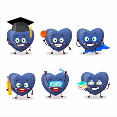 School student of blue love gummy candy cartoon character with various expressions