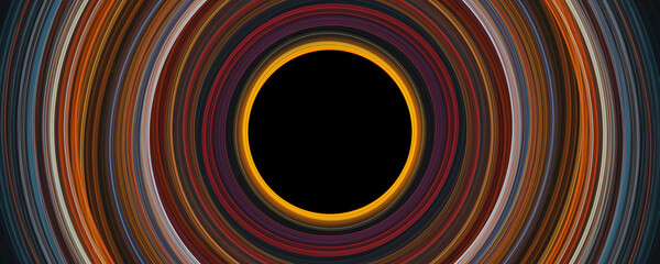 Colorful striped circle background with black holes