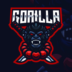 Angry Samurai Gorilla Mascot Gaming Logo Template