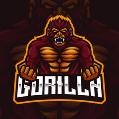 Brown Gorilla Mascot Gaming Logo Template