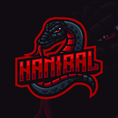 Black Hanibal Viper Snake Mascot Gaming Logo Template