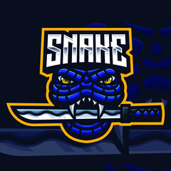 Blue Snake Mascot Gaming Logo Template