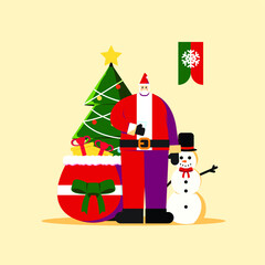 Hand Drawn Illustration Christmas Santa Standing Holding Milk