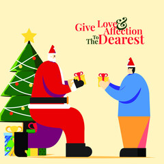 Hand Drawn Illustration Christmas Santa Running Giving Presents