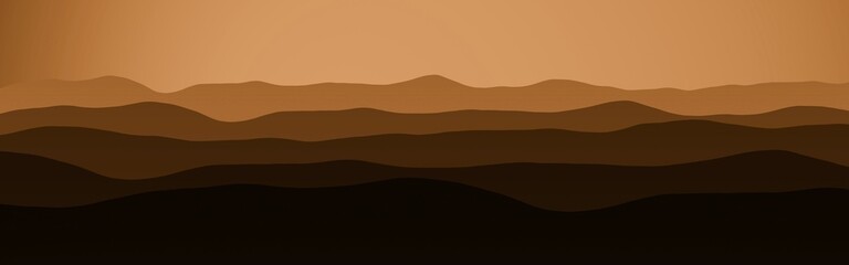 creative orange panoramic picture of hills ridges in the haze digital graphics background texture illustration