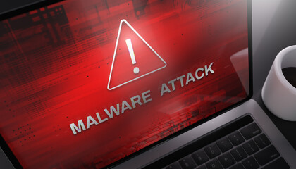Malware Attack warning on a laptop screen