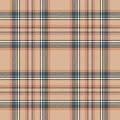 Plaid pattern print in beige and brown. Seamless neutral tartan check graphic vector background for scarf, skirt, blanket, duvet cover. Texture from Royal Stewart traditional tartan for textile.