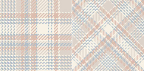 Check plaid pattern for spring autumn winter in soft cashmere grey, pale blue, pink, beige. Seamless asymmetric light tartan set for scarf, blanket, duvet cover, other modern fashion textile print.