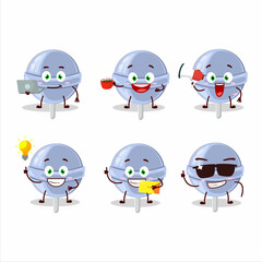 Sweet blueberry lolipop cartoon character with various types of business emoticons