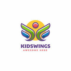 Vector Logo Illustration Kids Wings Simple Mascot Style.